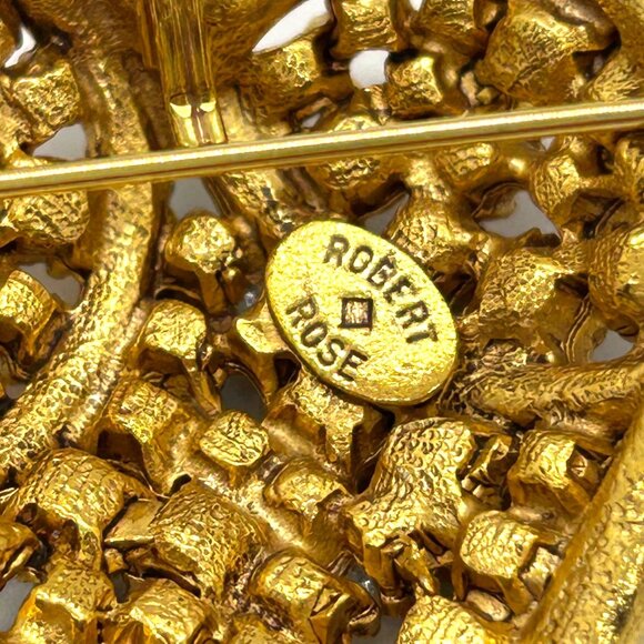 Vintage Gold-Tone Rhinestone Heart Brooch Matching Clip-On Earrings Robert Rose - Picture 9 of 16